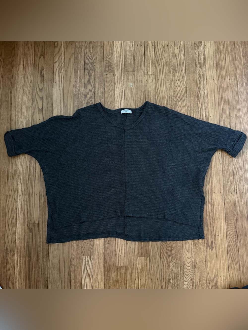 Zenana  Boxy Knit Short-Sleeve Top - Black Women’s size L/XL